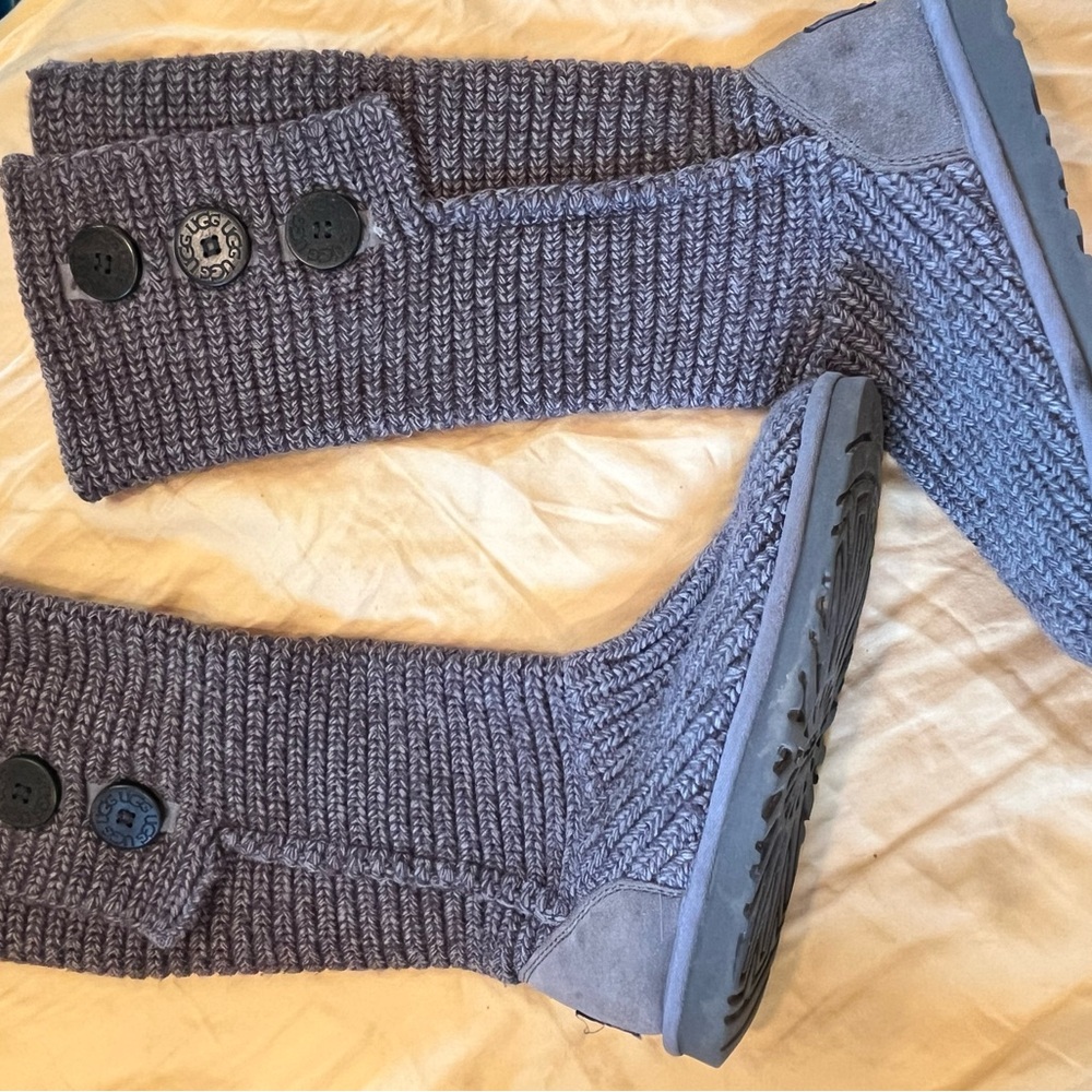 UGG Charcoal Knit Button Boots women’s size 7 wool shearling sweater
